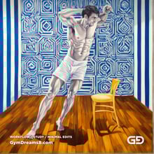 Yellow Chair Variations, after The Chair No. 2 by Elias Avramidis, 2023. Paintings of a man and a yellow chair. Rendered with Stable Diffusion and SDXL.