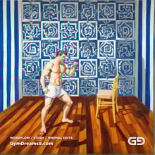 Yellow Chair Variations, after The Chair No. 2 by Elias Avramidis, 2023. Paintings of a man and a yellow chair. Rendered with Stable Diffusion and SDXL.