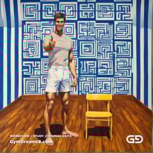 Yellow Chair Variations, after The Chair No. 2 by Elias Avramidis, 2023. Paintings of a man and a yellow chair. Rendered with Stable Diffusion and SDXL.