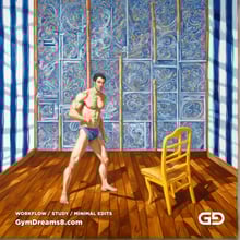 Yellow Chair Variations, after The Chair No. 2 by Elias Avramidis, 2023. Paintings of a man and a yellow chair. Rendered with Stable Diffusion and SDXL.