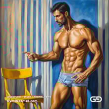 Yellow Chair Variations, after The Chair No. 2 by Elias Avramidis, 2023. Paintings of a man and a yellow chair. Rendered with Stable Diffusion and SDXL.