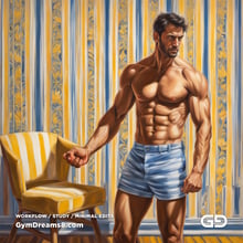 Yellow Chair Variations, after The Chair No. 2 by Elias Avramidis, 2023. Paintings of a man and a yellow chair. Rendered with Stable Diffusion and SDXL.