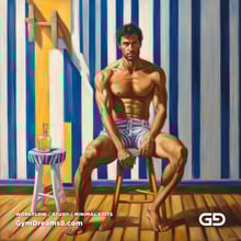 Yellow Chair Variations, after The Chair No. 2 by Elias Avramidis, 2023. Paintings of a man and a yellow chair. Rendered with Stable Diffusion and SDXL.