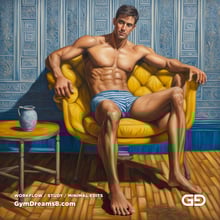 Yellow Chair Variations, after The Chair No. 2 by Elias Avramidis, 2023. Paintings of a man and a yellow chair. Rendered with Stable Diffusion and SDXL.