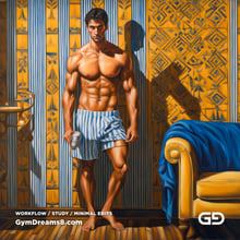 Yellow Chair Variations, after The Chair No. 2 by Elias Avramidis, 2023. Paintings of a man and a yellow chair. Rendered with Stable Diffusion and SDXL.