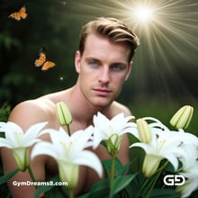 White Lilies and Butterflies. Portrait of a man in a field of white lilies. Stable Diffusion, Deforum, Virile Reality v3 Beta 3.