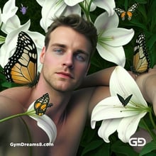 White Lilies and Butterflies. Portrait of a man in a field of white lilies. Stable Diffusion, Deforum, Virile Reality v3 Beta 3.