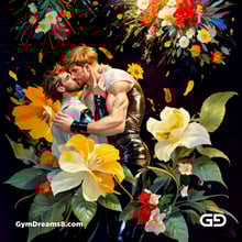 Flower Abstract Kiss. Abstract composition of gay couple kissing in a field of flowers. Stable Diffusion with Shuffle control net, Virile Fusion.