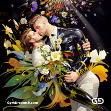 Flower Abstract Kiss. Abstract composition of gay couple kissing in a field of flowers. Stable Diffusion with Shuffle control net, Virile Fusion.