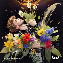 Flower Abstract Kiss. Abstract composition of gay couple kissing in a field of flowers. Stable Diffusion with Shuffle control net, Virile Fusion.