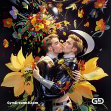 Flower Abstract Kiss. Abstract composition of gay couple kissing in a field of flowers. Stable Diffusion with Shuffle control net, Virile Fusion.