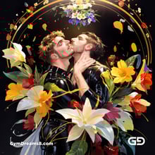 Flower Abstract Kiss. Abstract composition of gay couple kissing in a field of flowers. Stable Diffusion with Shuffle control net, Virile Fusion.