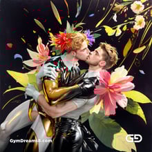 Flower Abstract Kiss. Abstract composition of gay couple kissing in a field of flowers. Stable Diffusion with Shuffle control net, Virile Fusion.