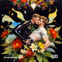 Flower Abstract Kiss. Abstract composition of gay couple kissing in a field of flowers. Stable Diffusion with Shuffle control net, Virile Fusion.