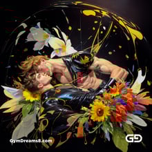 Flower Abstract Kiss. Abstract composition of gay couple kissing in a field of flowers. Stable Diffusion with Shuffle control net, Virile Fusion.