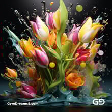 Flower Abstract Kiss. Abstract composition of gay couple kissing in a field of flowers. Stable Diffusion with Shuffle control net, Virile Fusion.