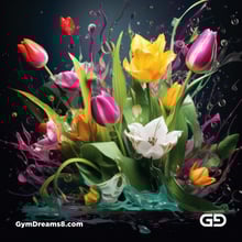 Flower Abstract Kiss. Abstract composition of gay couple kissing in a field of flowers. Stable Diffusion with Shuffle control net, Virile Fusion.