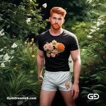 Ginger Flowers. Young men with ginger beard in a field of flowers, with Stable Diffusion and Virile Fantasy.