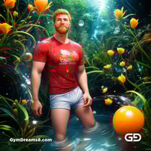 Ginger Flowers. Young men with ginger beard in a field of flowers, with Stable Diffusion and Virile Fantasy.