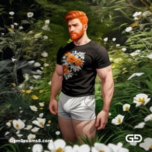 Ginger Flowers. Young men with ginger beard in a field of flowers, with Stable Diffusion and Virile Fantasy.