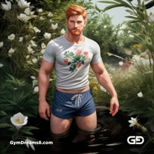 Ginger Flowers. Young men with ginger beard in a field of flowers, with Stable Diffusion and Virile Fantasy.