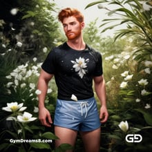 Ginger Flowers. Young men with ginger beard in a field of flowers, with Stable Diffusion and Virile Fantasy.
