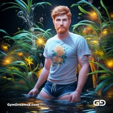Ginger Flowers. Young men with ginger beard in a field of flowers, with Stable Diffusion and Virile Fantasy.