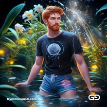 Ginger Flowers. Young men with ginger beard in a field of flowers, with Stable Diffusion and Virile Fantasy.