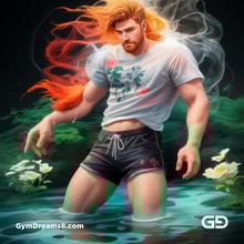 Ginger Flowers. Young men with ginger beard in a field of flowers, with Stable Diffusion and Virile Fantasy.