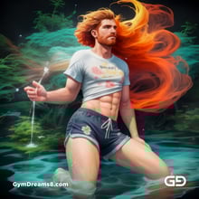 Ginger Flowers. Young men with ginger beard in a field of flowers, with Stable Diffusion and Virile Fantasy.