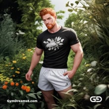 Ginger Flowers. Young men with ginger beard in a field of flowers, with Stable Diffusion and Virile Fantasy.