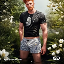 Ginger Flowers. Young men with ginger beard in a field of flowers, with Stable Diffusion and Virile Fantasy.