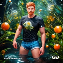 Ginger Flowers. Young men with ginger beard in a field of flowers, with Stable Diffusion and Virile Fantasy.