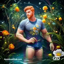 Ginger Flowers. Young men with ginger beard in a field of flowers, with Stable Diffusion and Virile Fantasy.