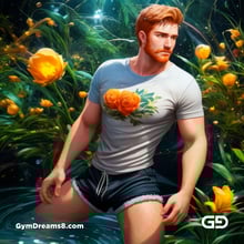 Ginger Flowers. Young men with ginger beard in a field of flowers, with Stable Diffusion and Virile Fantasy.