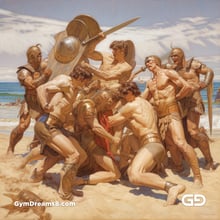 Group of Gladiators Fighting on the Beach 1, with Midjourney v5