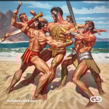 Group of Gladiators Fighting on the Beach 1, with Midjourney v5