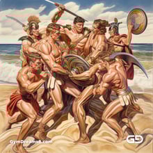 Group of Gladiators Fighting on the Beach 1, with Midjourney v5