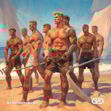 Group of Gladiators Fighting on the Beach 2, with Midjourney v5