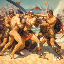 Group of Gladiators Fighting on the Beach 3, with Midjourney v5