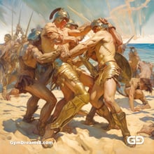 Group of Gladiators Fighting on the Beach 3, with Midjourney v5