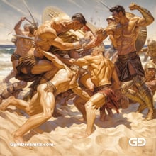 Group of Gladiators Fighting on the Beach 3, with Midjourney v5