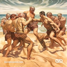 Group of Gladiators Fighting on the Beach 3, with Midjourney v5