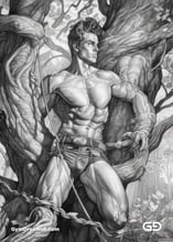 Young Hercules and Rope. Pencil drawings. Midjourney.