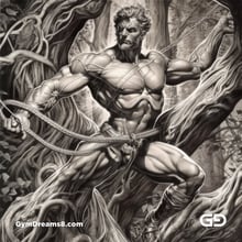 Young Hercules and Rope. Pencil drawings. Midjourney.