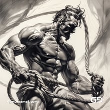 Young Hercules and Rope. Pencil drawings. Midjourney.