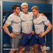 Jocks - Locker Room Chronicles. Players from the Rugby team hang out after practice. Rendered with Virile Animation.