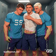 Jocks - Locker Room Chronicles. Players from the Rugby team hang out after practice. Rendered with Virile Animation.