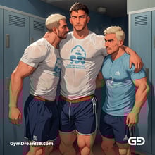 Jocks - Locker Room Chronicles. Players from the Rugby team hang out after practice. Rendered with Virile Animation.
