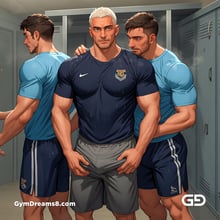 Jocks - Locker Room Chronicles. Players from the Rugby team hang out after practice. Rendered with Virile Animation.